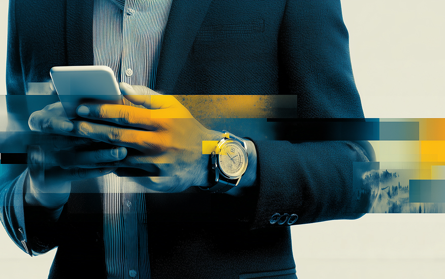 a businessman texting on a smartphone