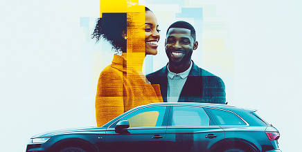 two young people and a car