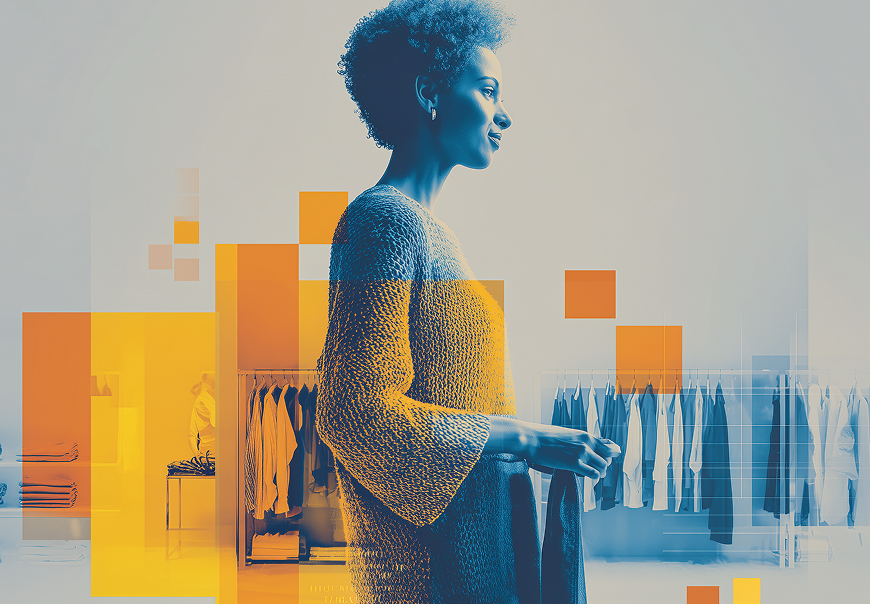 a smiling woman in a clothing store