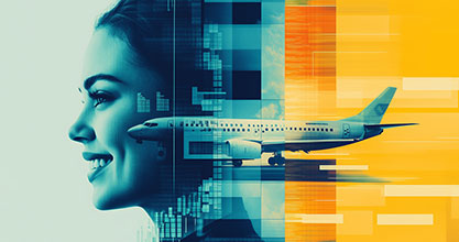 a collage with a woman and an airplane
