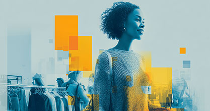 a collage with a woman in a clothing store